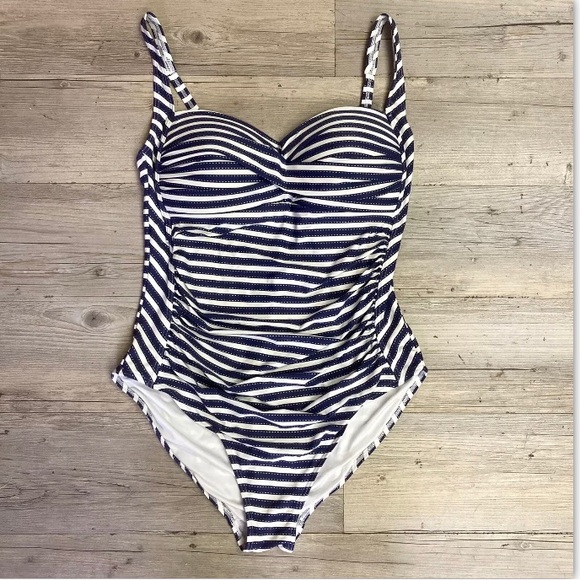 NIPTUCK SWIM One Piece Cups Adjustable Straps Blue White Stripe Lined Size 12 - Picture 2 of 10